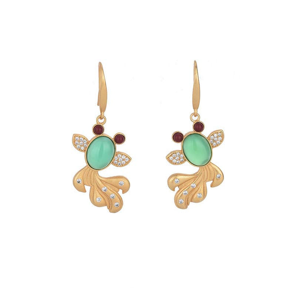 Jade Koi Drop Earrings - front view of 40mm carved koi fish dangles, feng shui jewelry