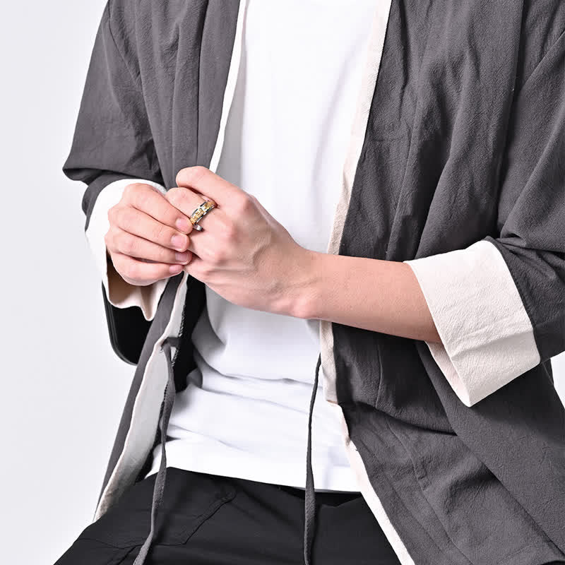 Dragon Titanium Steel Ring – Gold dragon ring worn on hand in casual outfit, bold