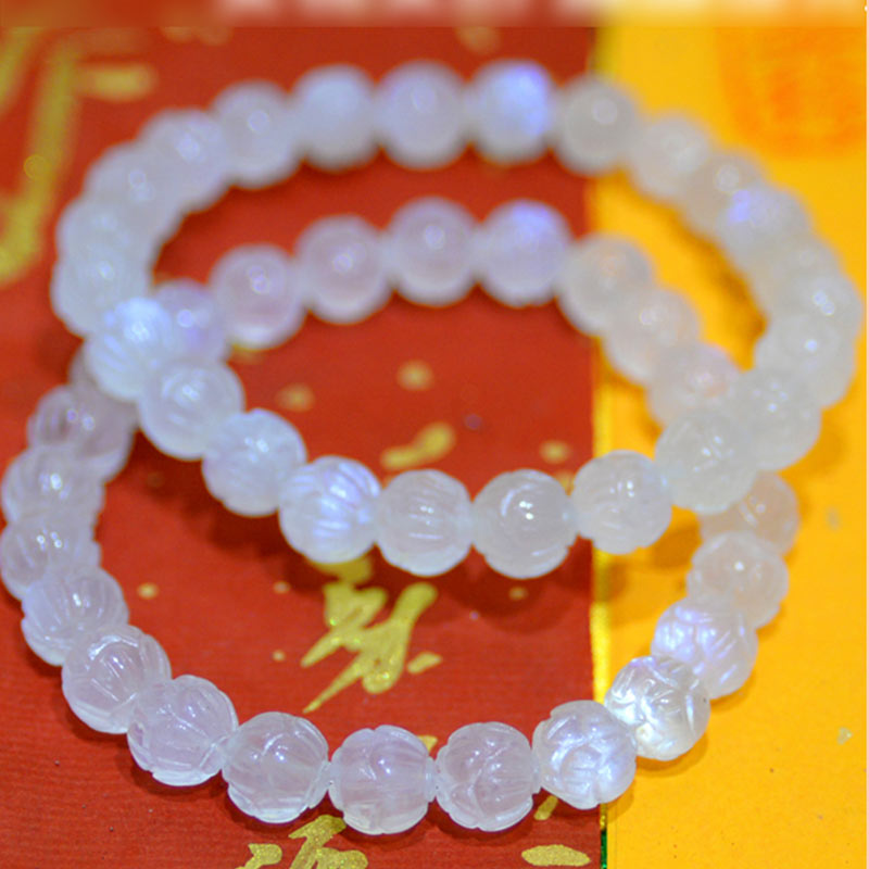 Natural Moonstone Lotus Love Bracelet - heart-shaped pair on red gold backdrop, love gift