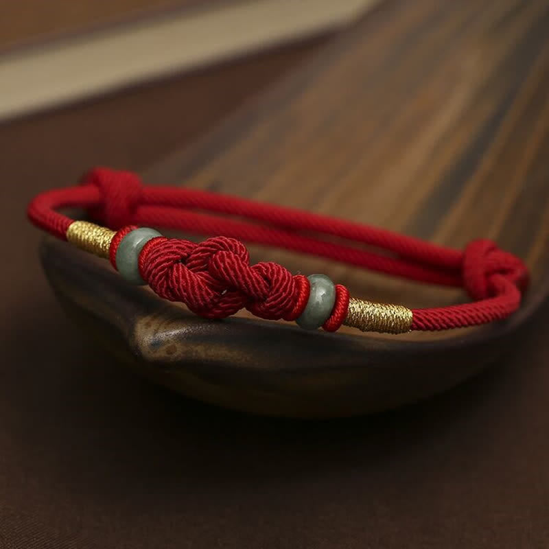 Red String Jade Fortune Knot Braided Couple Bracelet – DarkRed String(Wrist Circumference 14-22cm), image 3, healing bracelet