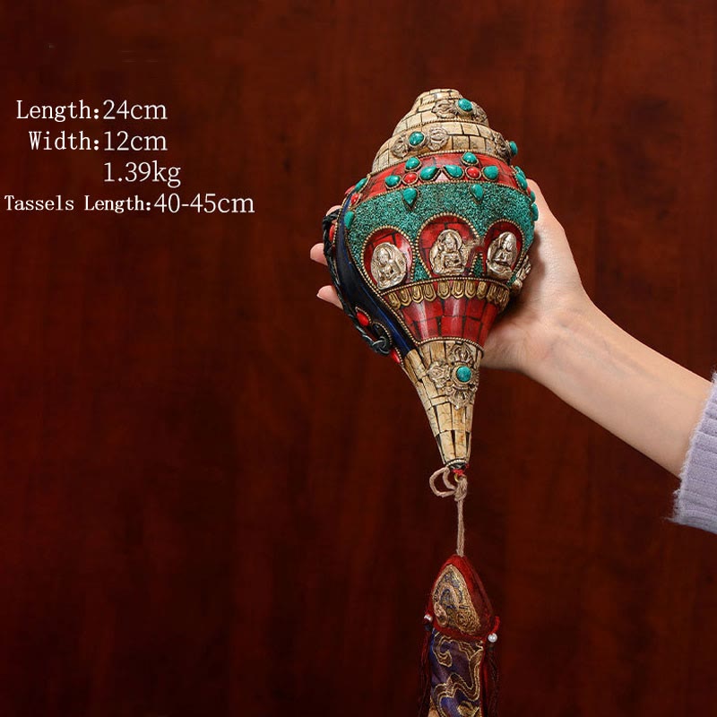 Turquoise Shankha Conch – hand-carving artisan workshop scene, traditional Tibetan craftsmanship story
