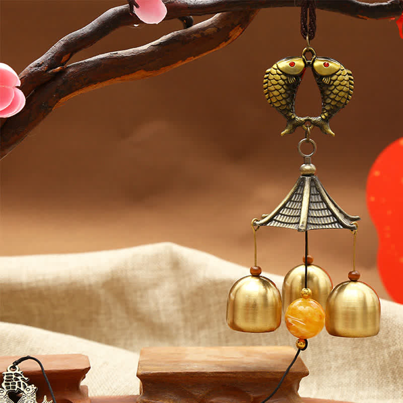 Feng Shui Copper Koi Fish Bagua Kirin Wind Chime Wall Hanging Ornament – chiming tubes, wind bells