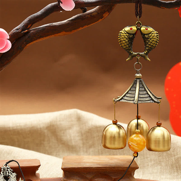 Feng Shui Copper Koi Fish Bagua Kirin Wind Chime Wall Hanging Ornament – chiming tubes, wind bells