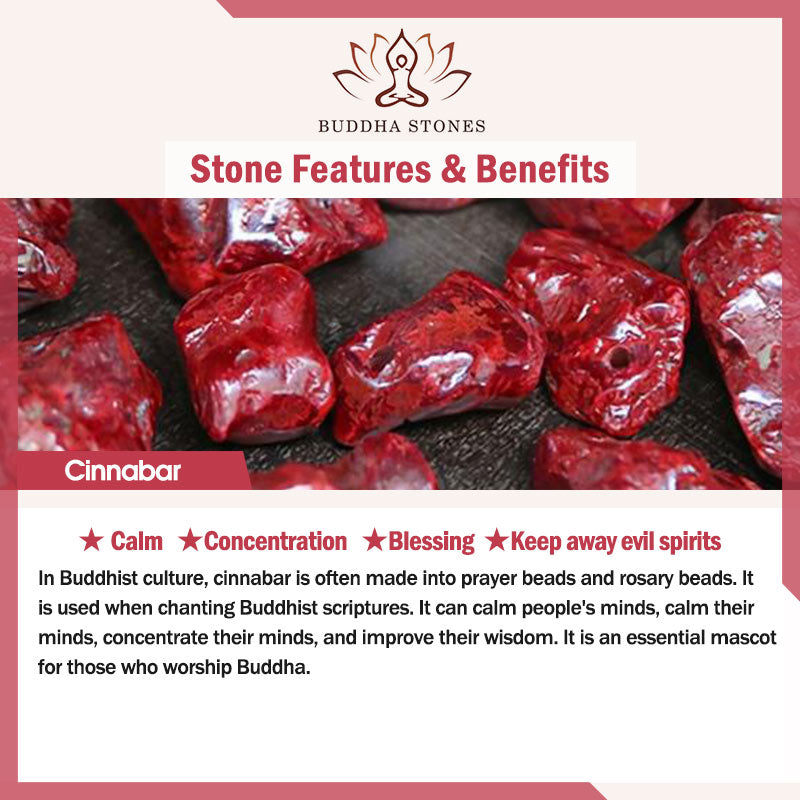 Cinnabar PiXiu Lotus Koi Fish Blessing Braid Bracelet – cinnabar stone features card explaining calm concentration blessing properties, material guide