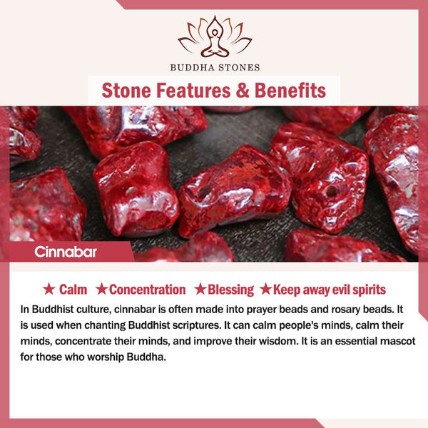 Cinnabar PiXiu Lotus Koi Fish Blessing Braid Bracelet – cinnabar stone features card explaining calm concentration blessing properties, material guide
