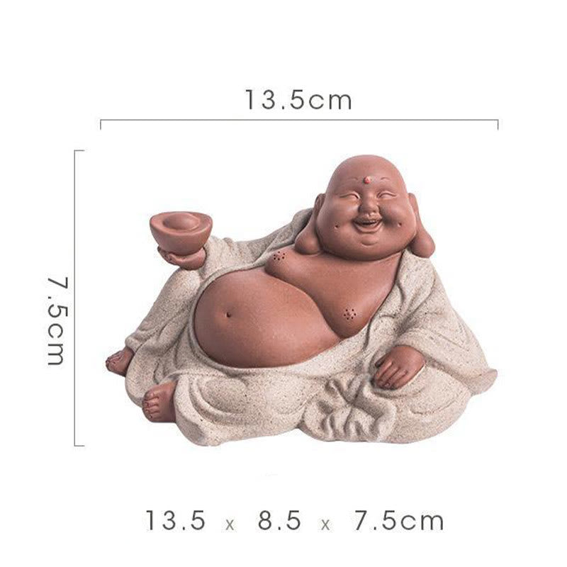 Laughing Buddha Clay Statue – bottom stamp and maker mark visible, authenticity certification