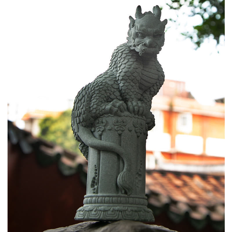 Feng Shui Dragon Sandstone Statue inspiration card with ink-wash dragon artwork, traditional, cultural