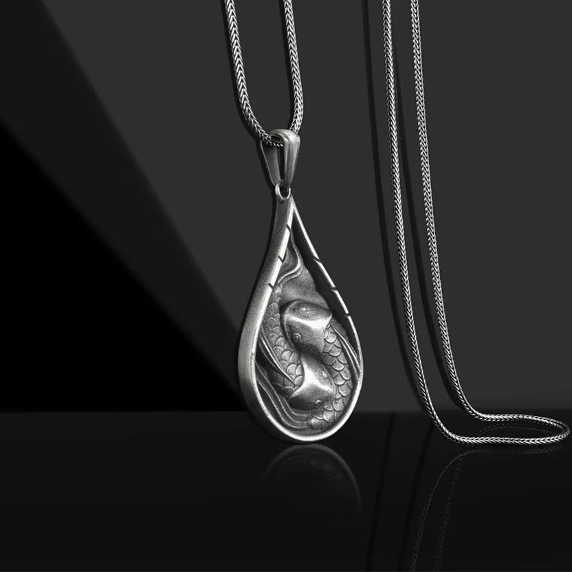 Double Koi Fish Pure Tin Water Drop Necklace Secondary image