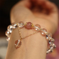 Yin Yang Obsidian Crystal Bracelet - Rose quartz and clear crystal with gold chain, healing bracelet