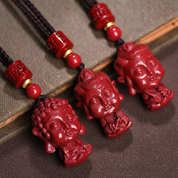 Chinese Zodiac Cinnabar Pendant – Three red carved pendants styled on vintage book, Buddhist necklace