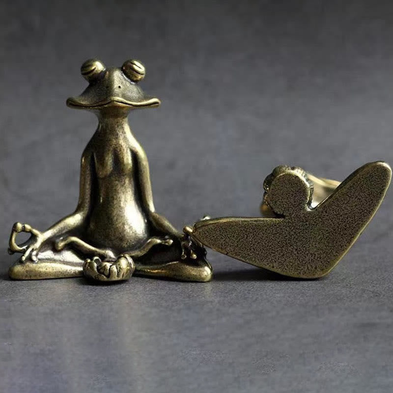Mini Frog Turtle Koi Copper Decor – koi fish and frog pair on green mat, copper miniatures for home decoration