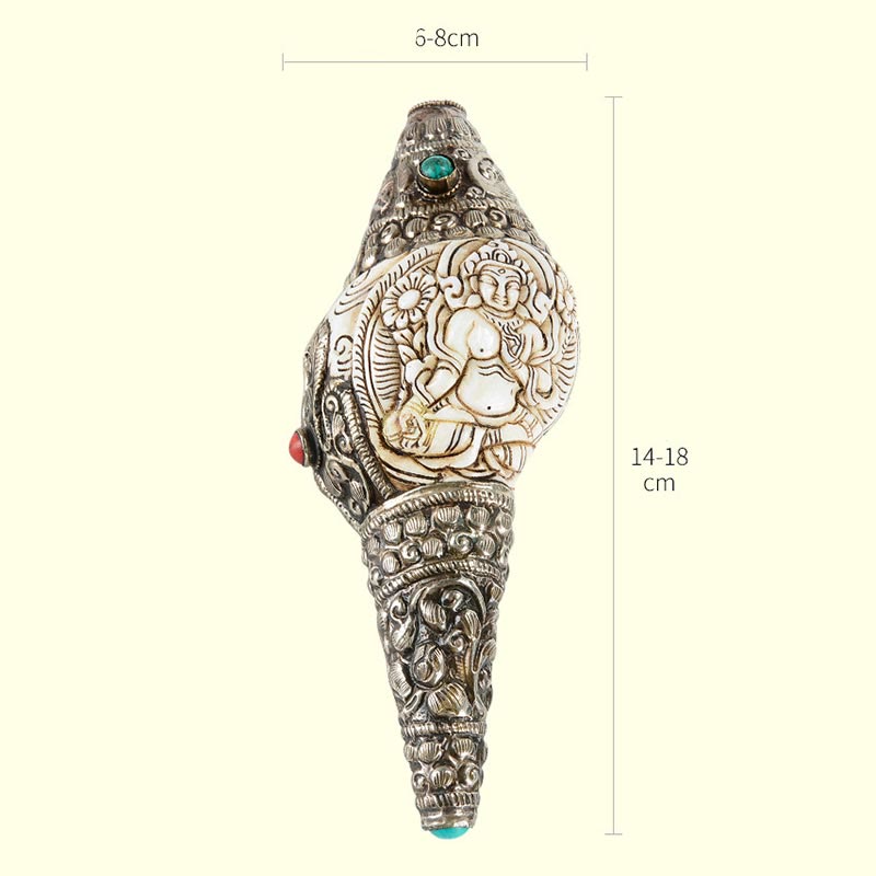 Engraved Shankha Positive Conch – base engraving of double vajra protection seal, hidden symbolic detail