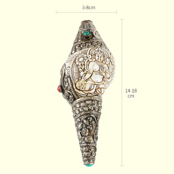 Engraved Shankha Positive Conch – base engraving of double vajra protection seal, hidden symbolic detail