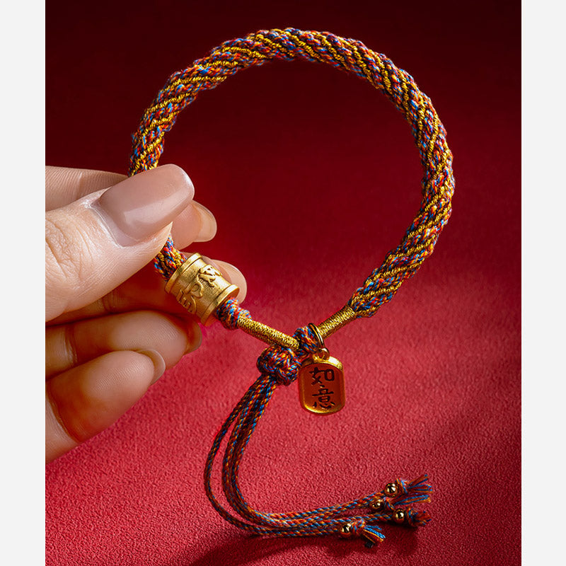 Multicolored Tibetan Om Mani Padme Hum Ruyi Braided Bracelet – Hand-held Ruyi charm, lucky bracelet
