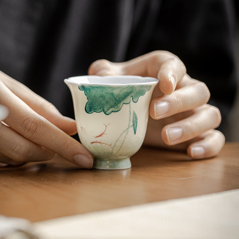 Koi Lotus Teacup – Interior glazed surface with lotus motif at bottom