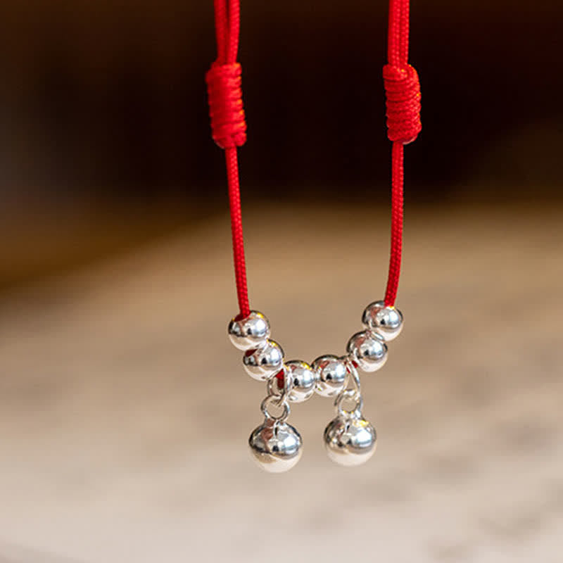 925 Sterling Silver Red String Bell Charm Anklet, image 7
