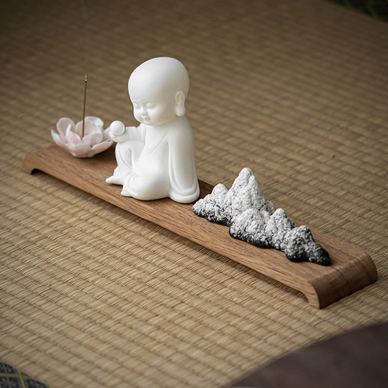 Lotus Ceramic Burner – multiple angles flat lay, meditation setup