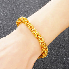Dragon Protection Bracelet - Worn on wrist showing Byzantine weave fit, Protection