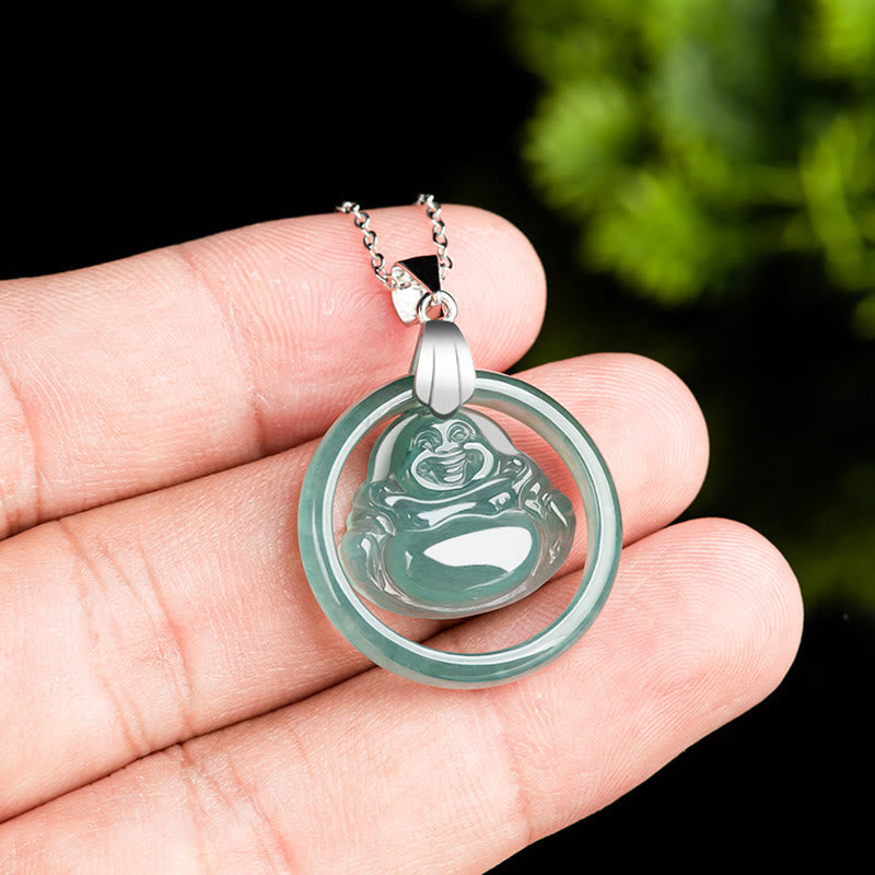 Jade Round Laughing Buddha Abundance Necklace – Cool natural jade touch, everyday wear amulet