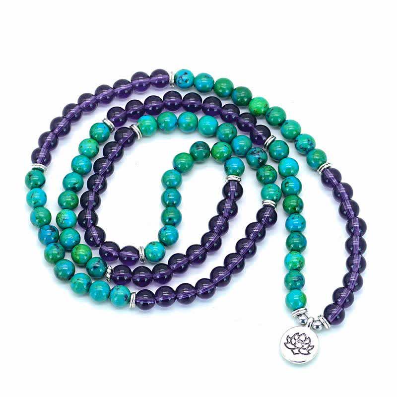 Amethyst Green Aventurine Lotus Charm Bracelet | Peace & Healing