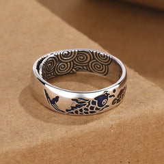 Koi Fish Auspicious Cloud Copper Ring – worn on finger lifestyle shot, lucky feng shui ring