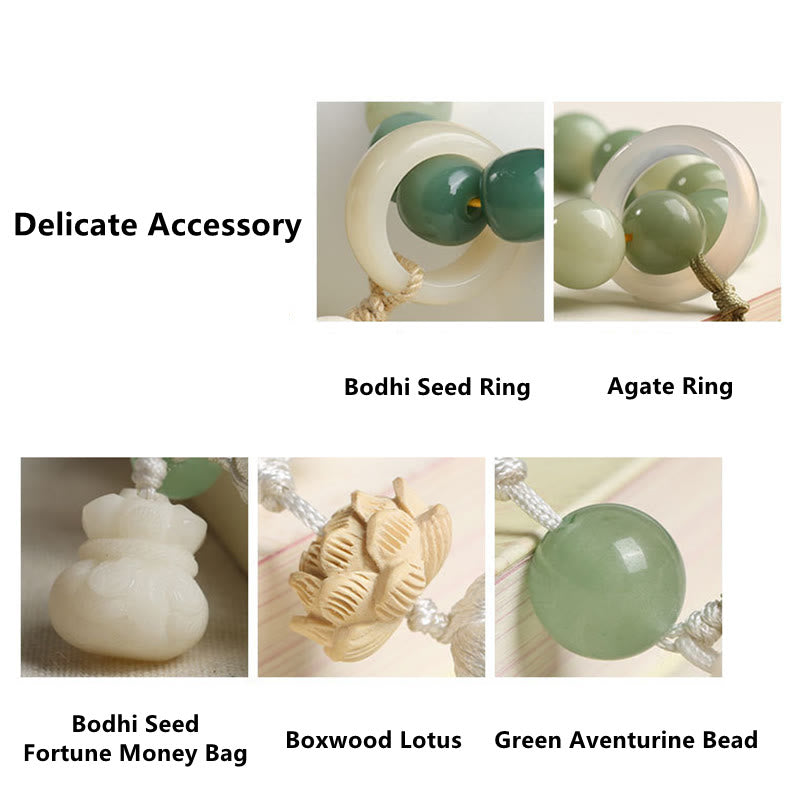 Bodhi Seed Lotus Wisdom Wrist Mala – Bracelet worn on wrist with silver cuff, jade beads and carved lotus pendant, cultural style