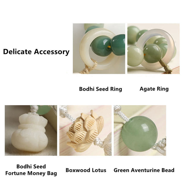 Bodhi Seed Lotus Wisdom Wrist Mala – Bracelet worn on wrist with silver cuff, jade beads and carved lotus pendant, cultural style