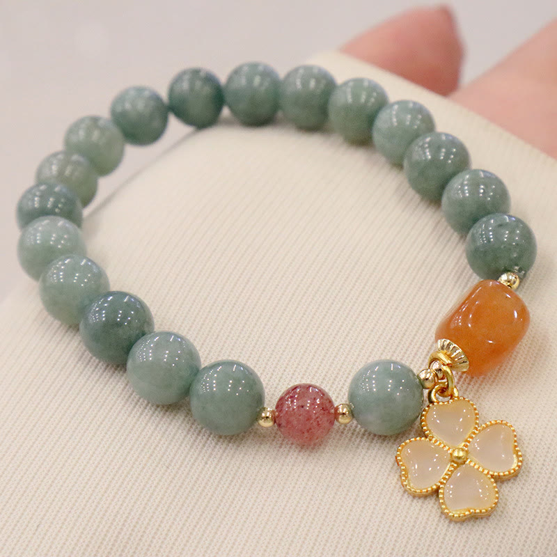 Jade Four Leaf Clover Bracelet, lifestyle shot, healing bracelet