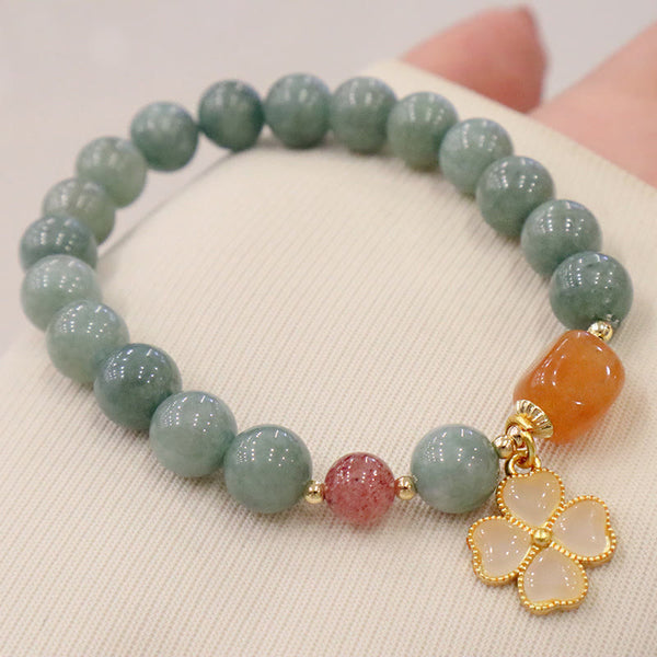 Jade Four Leaf Clover Bracelet, lifestyle shot, healing bracelet
