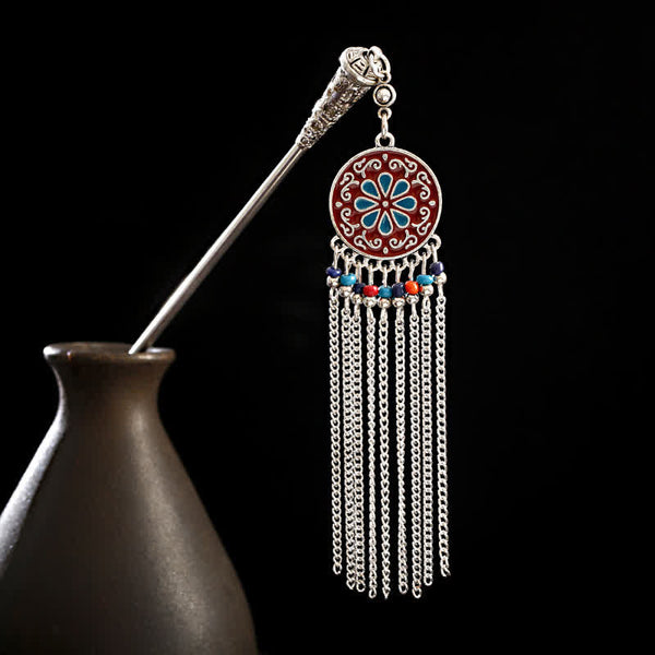 Flowers-Colorful round red enamel flower with multicolor beads