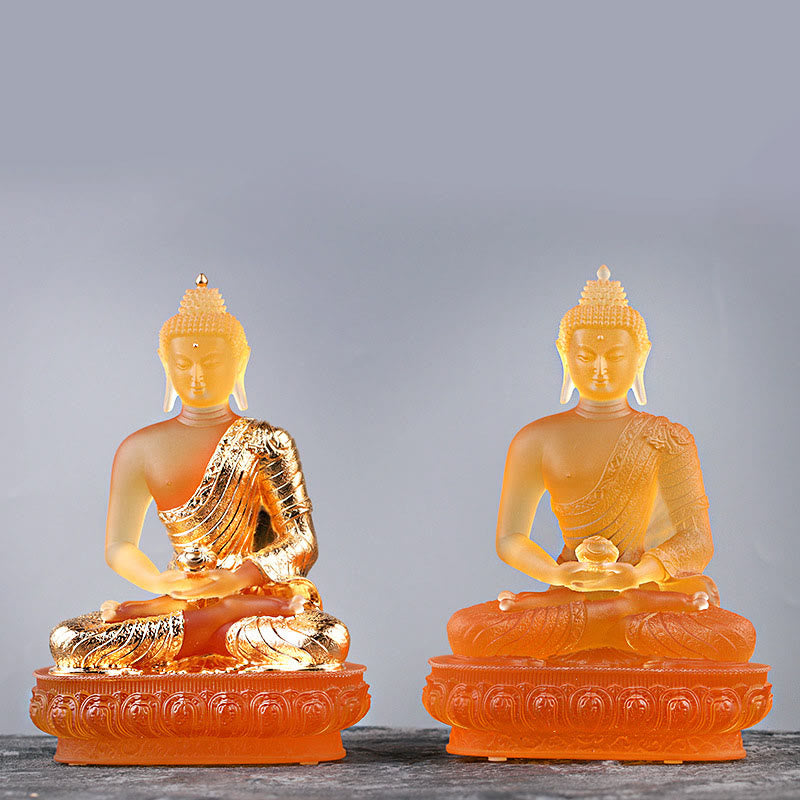 Handmade Liuli Buddha – vibrant colored glass craftsmanship, serenity art piece meditation