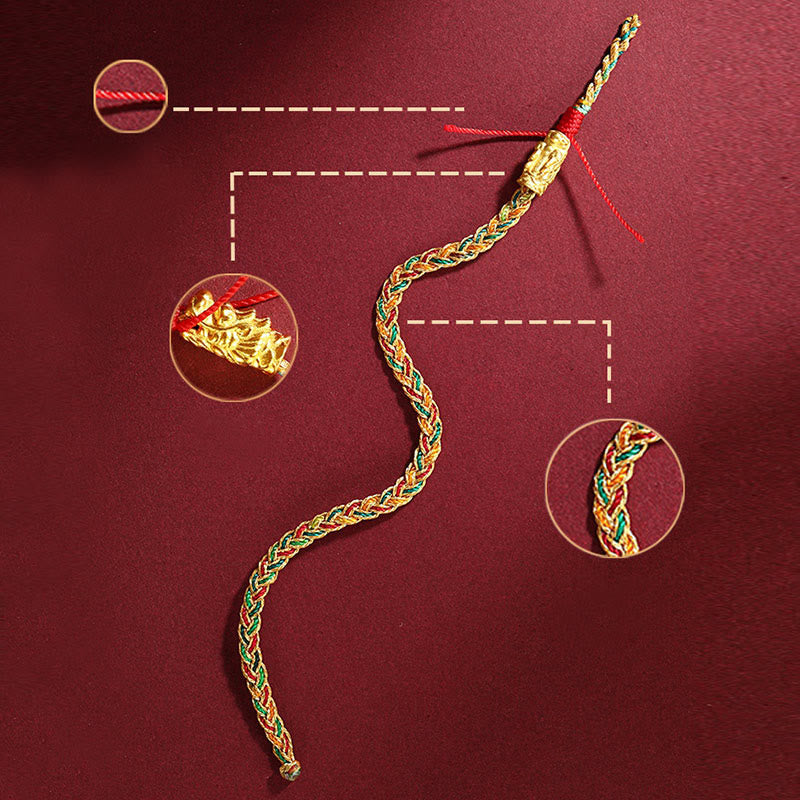 Colorful Dragon Carved Braided Bracelet – Overhead S-curve with knot and charm callout details, Craftsmanship