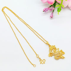 Gold Dragon Protection Necklace – Full necklace with S-hook clasp and dragon pendant, pink flowers, Luxury