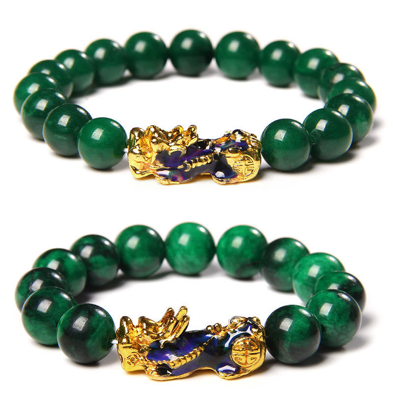 Jade Pixiu Bracelet – Two bracelet styles comparison flat lay on white background, prosperity luck protection