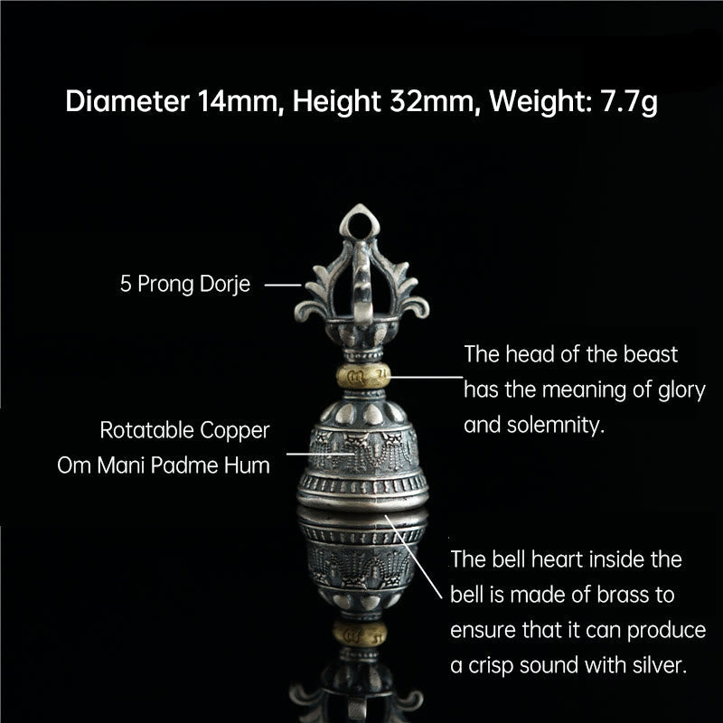 925 Silver Dorje Bell Vajra Om Mani Padme Hum Pendant