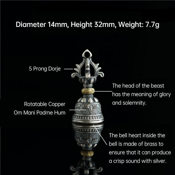 925 Silver Dorje Bell Vajra Om Mani Padme Hum Pendant