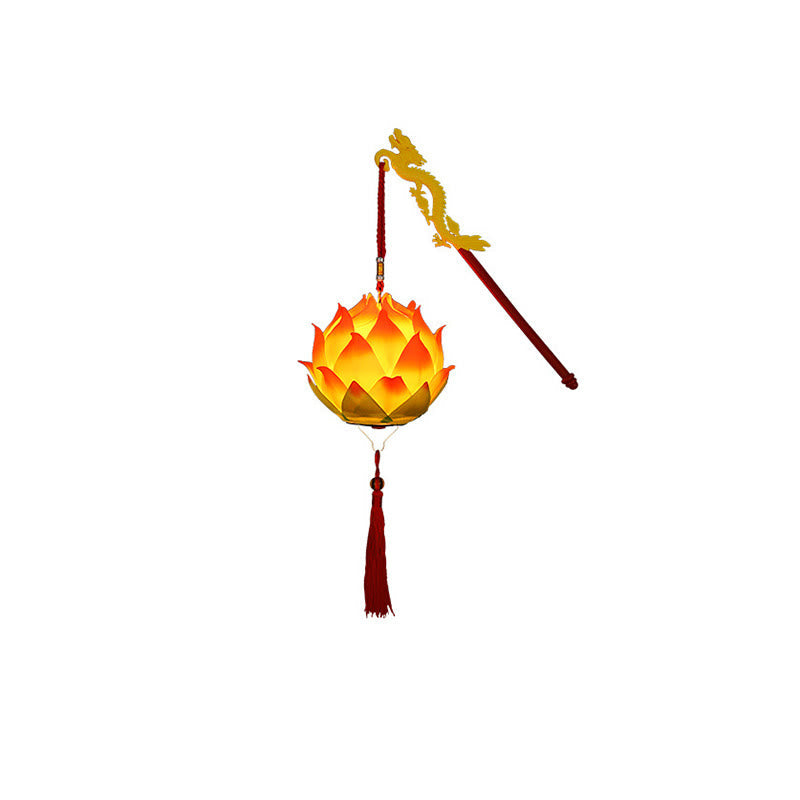 DIY Lotus Dragon Lantern Tassel Lamp – Golden lotus lantern on white with red cord and tassel detail, Pure craft