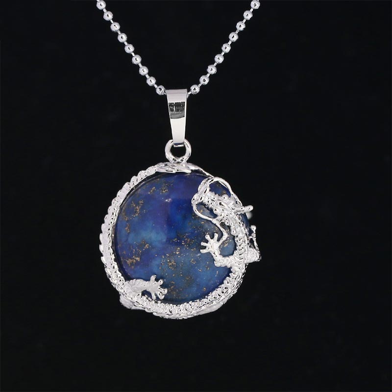 Dragon Multi-Stone Crystal Healing Pendant – Lapis lazuli dragon with golden pyrite flecks, wise