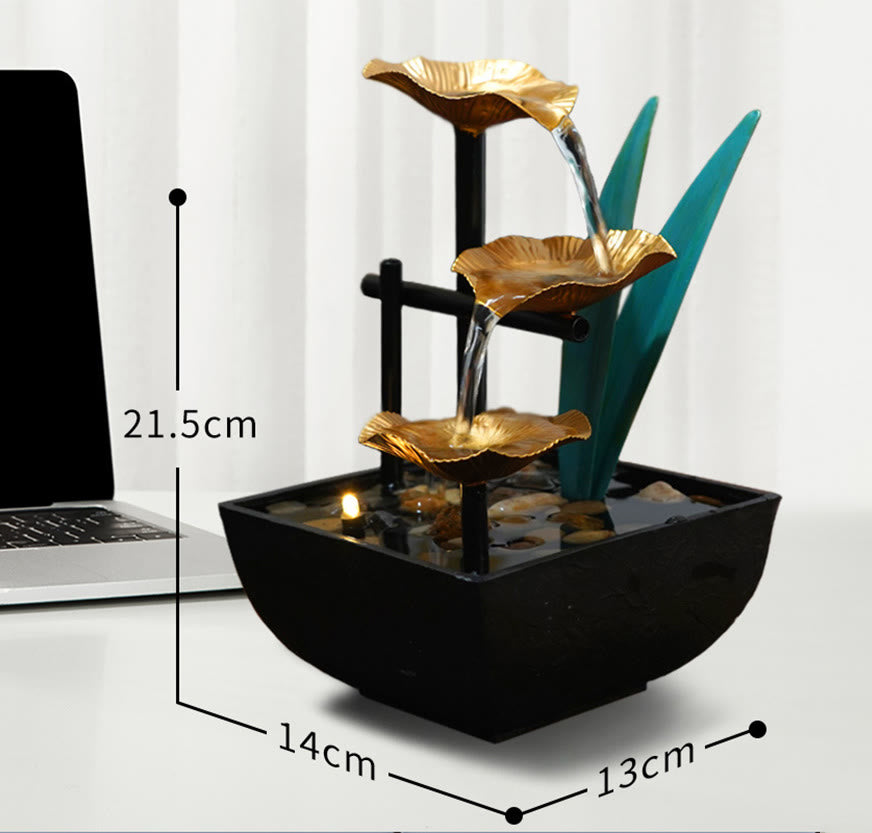 Three Layers Lotus Waterfall Fountain - Gold tiers 21.5x14x13cm with LED and stones, Precise
