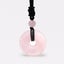 Lucky Coin Pendant Healing Crystal Gemstone Necklace – Soft pink rose quartz bi disc pendant on black knotted cord, white background