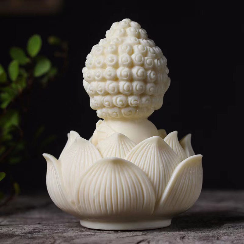 Mini Ivory Fruit Buddha Lotus Serenity Desk Decoration – Small lotus Buddha statue for desk, mindfulness meditation decor