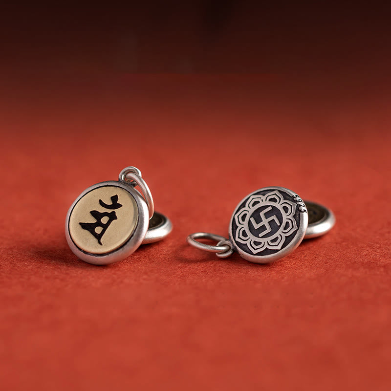 Om Mani Padme Hum Braided Bracelet – Sterling silver S925 mantra pendant and lotus mandala charm with swastika detail