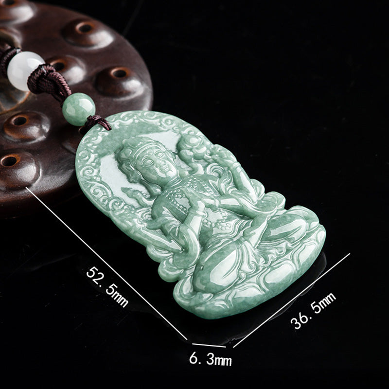 Avalokitesvara Jade Necklace Four-Armed Amulet Blessing 45cm – hand-polished deity pendant, artisan crafted spiritual gift