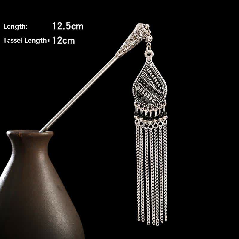 Water Drop-Black size detail, 12.5cm length with 12cm tassel