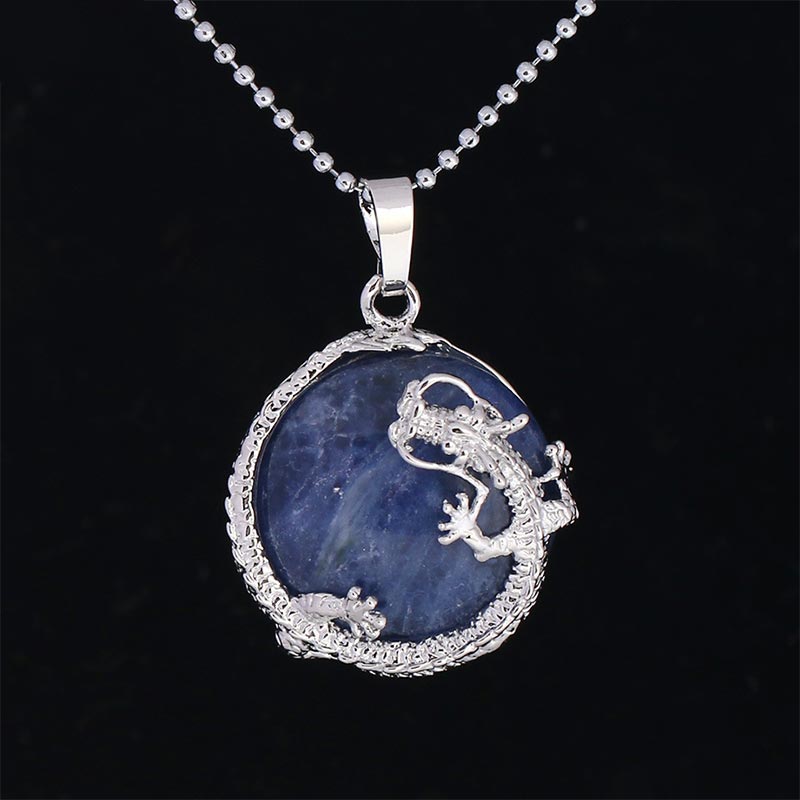 Dragon Multi-Stone Crystal Healing Pendant – Sodalite dragon with white mineral veining, peaceful
