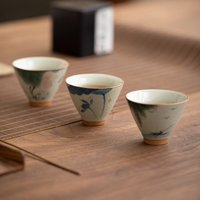 Persimmon Boat Teacup – tilted angle revealing interior color, small tea cup 50ml