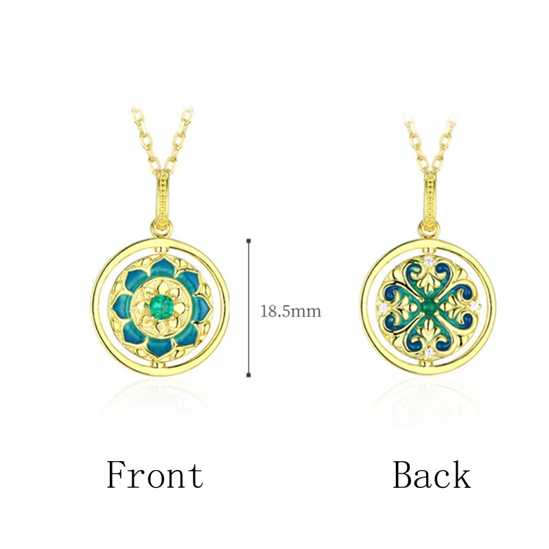 Silver Lotus Zircon Necklace – Reversible dual sides at 18.5mm, Versatile design