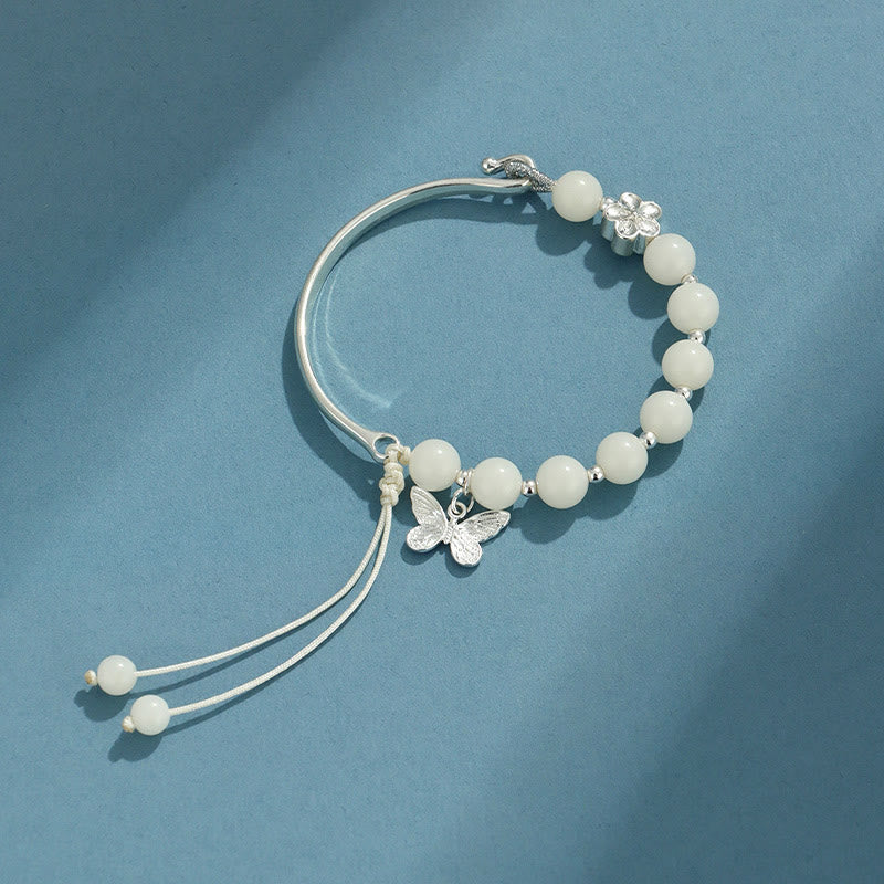 Bodhi Seed Butterfly Lotus Bracelet – Worn on wrist, natural bodhi seed lucky bangle