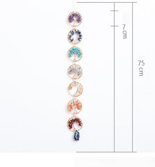 Chakra Tree of Life – wall hanging size chart showing 75cm length white background, crystal dimensions