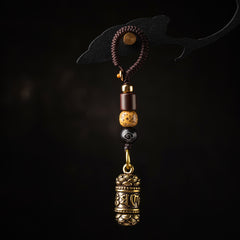 Tibetan Om Mani Padme Hum Brass Car Ornament – B, angled view